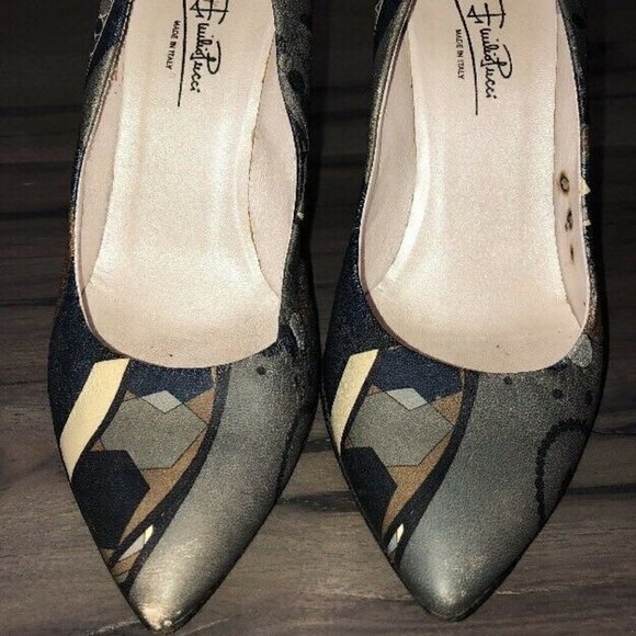Emilio Pucci Sz 35 Signature Painted Leather Heels - Picture 7 of 12